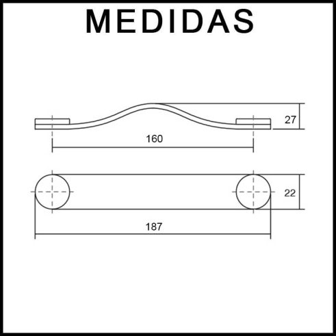 Medidas Tirador de piel y zamak FLEXA horizontal de Viefe